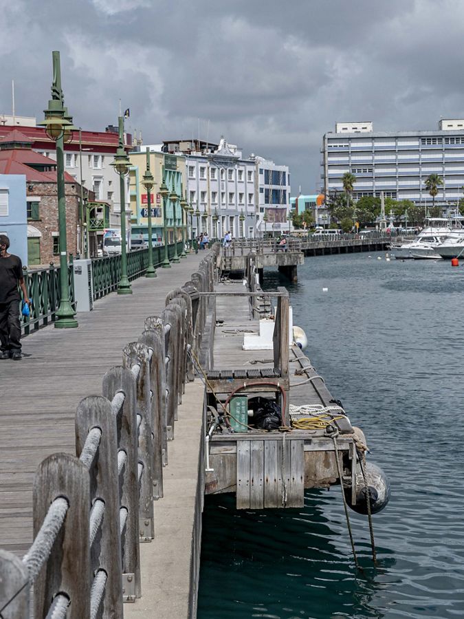 Photo of a boardwalk along a Barbados bay.