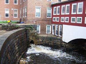 The upper dam on the Bellamy River at Sawyer Mills in Dover, NH.
