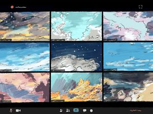 An illustration of a video chat screen with sky imagery